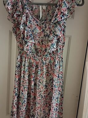 LC Lauren Conrad Floral Ruffle Mini Dress - Pink, Blue & Green